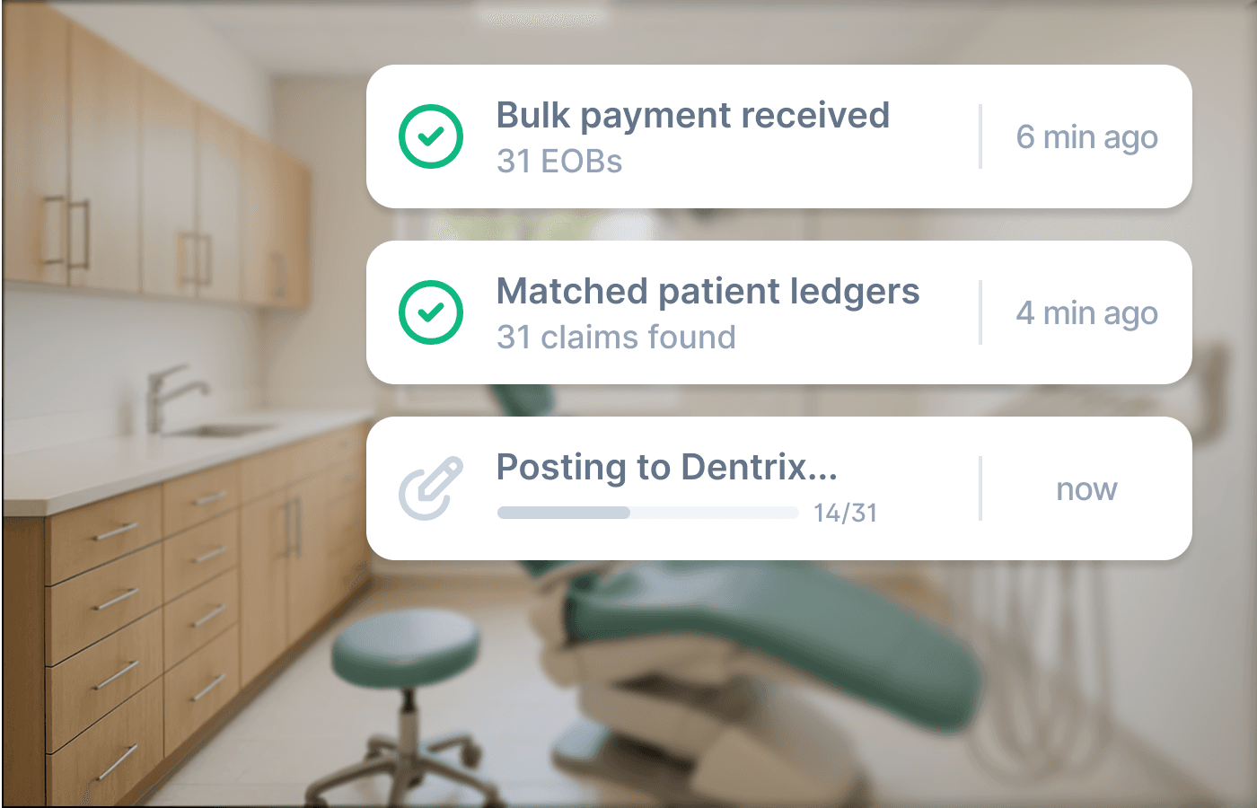 Automated posting workflow showing bulk payment processing steps